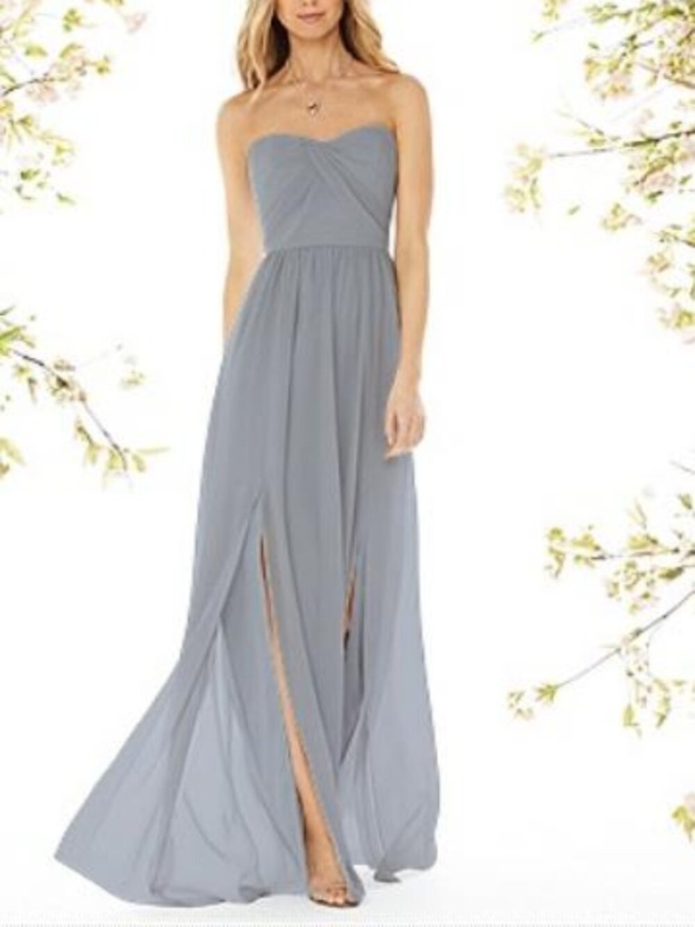 Dessy Social Bridesmaid 8159...Strapless, Chiffon Dress...Platinum..Sz 6
